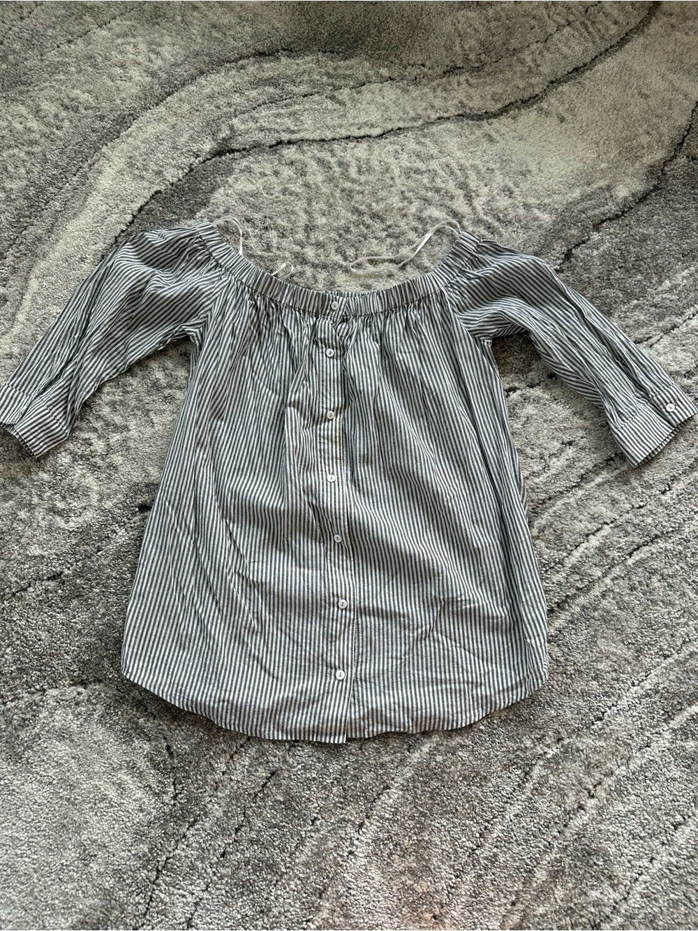 14th & Union Black and White Striped Off-Shoulder Button Front Top